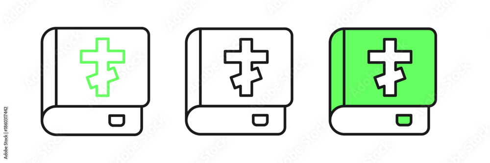 Obraz premium Set line Holy bible book icon isolated on white background. Vector