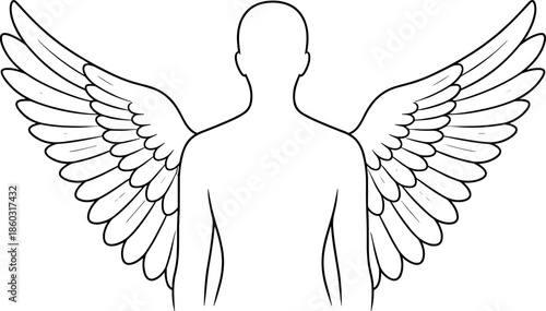 Outline of a person with angel wings, spiritual protection concept