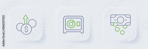 Set line Stacks paper money cash, Safe and Financial growth dollar icon. Vector
