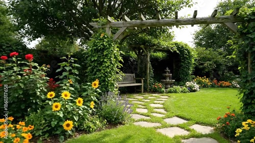 Wallpaper Mural Vibrant garden scene with flowers and pathway Torontodigital.ca