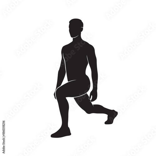 Black silhouette of a man doing a lunge exercise