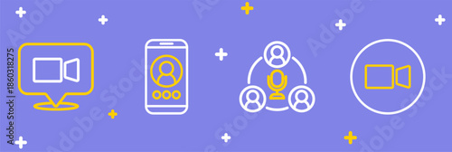 Set line Video chat conference, Meeting, and icon. Vector