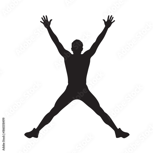 Black silhouette of a man jumping with arms raised 1
