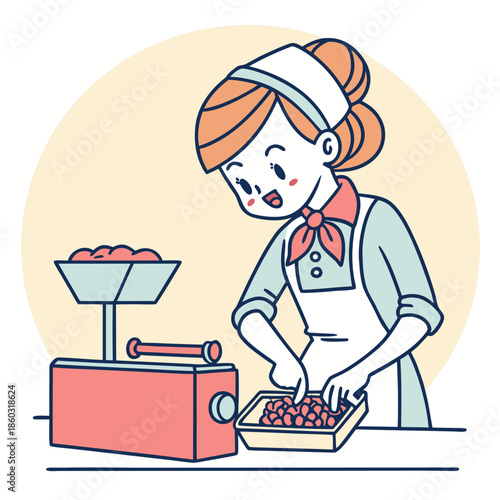 Cartoon chef preparing food with a grinder
