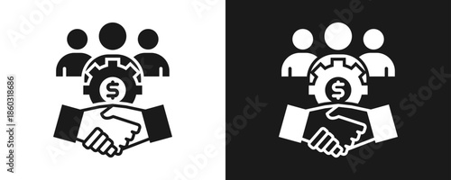 Business Relationship Icon Set Glyph In White And Black Background