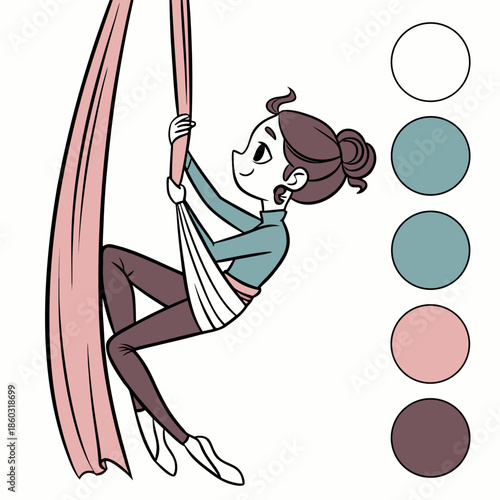 Cartoon Girl Performing Aerial Silks Dance