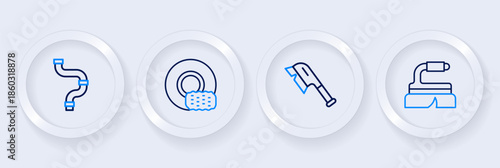 Set line Brush for cleaning, Washing dishes and Industry metallic pipe icon. Vector