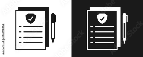 Insurance Policy Icon Set Glyph In White And Black Background