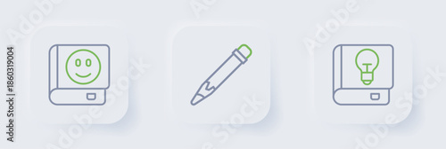 Set line User manual, Pencil with eraser and Book icon. Vector