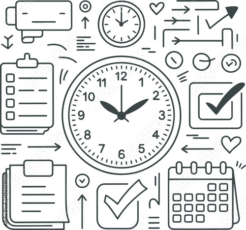 Time Management and Business Productivity Tools Illustration