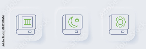 Set line User manual, Holy book of Koran and Book icon. Vector