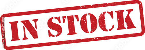 Red in stock rubber stamp on white background