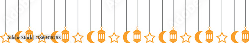 Golden Islamic Ramadan Lantern and Crescent Moon Hanging Border.