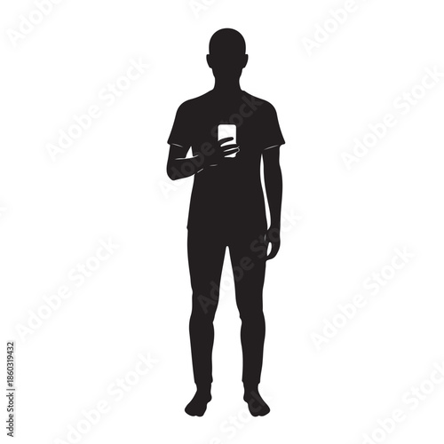 Black silhouette of man holding smartphone