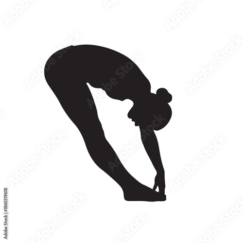 Black silhouette of woman in standing forward bend yoga pose
