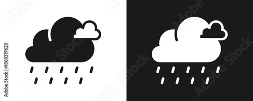 Rain Icon Set Glyph In White And Black Background