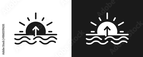Sunrise Icon Set Glyph In White And Black Background