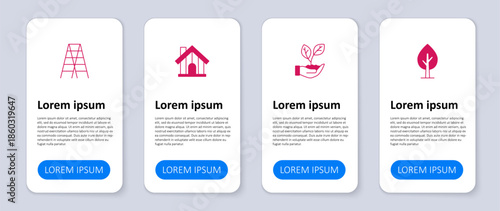 Set Tree, Leaf in hand, Farm house and Wooden staircase. Business infographic template. Vector