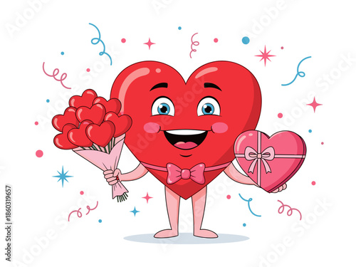 Happy Heart Celebration with Cupid and Flowers