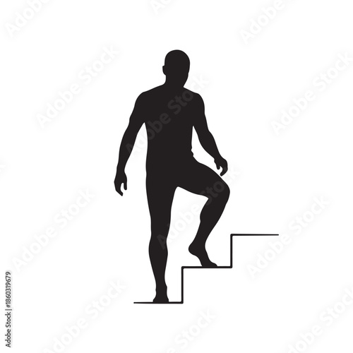 Man climbing stairs in black silhouette on white background