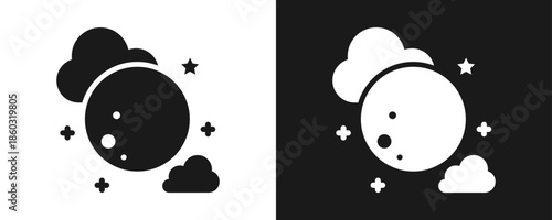 Full Moon Icon Set Glyph In White And Black Background
