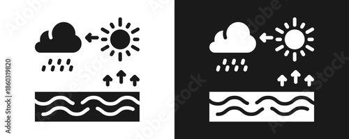 Water Cycle Icon Set Glyph In White And Black Background