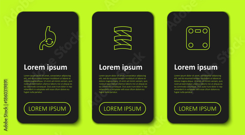 Set line Human stomach health, Sports nutrition proteine and Bathroom scales. Business infographic template. Vector