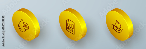 Set Isometric line Water balance, Diet plan and Apple icon. Vector