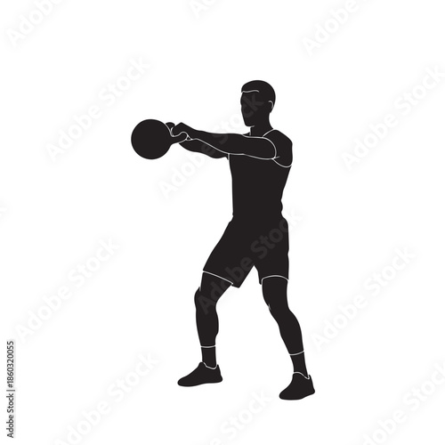 Man in black silhouette exercising with kettlebell exercise