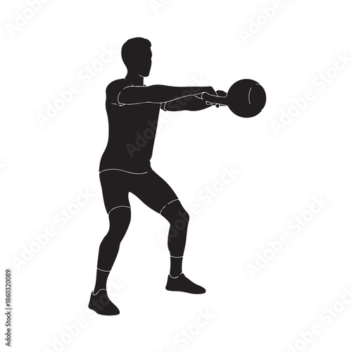 Man in black silhouette exercising with kettlebell exercise fitness workout