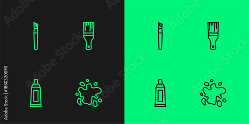 Set line Paint spray, Tube with paint palette, brush and icon. Vector