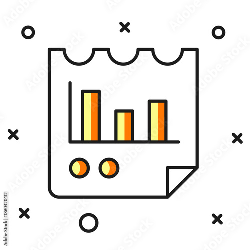 Filled outline Document with graph chart icon isolated on white background. Report text file icon. Accounting sign. Audit, analysis, planning. Flat filled outline style with shadow. Vector