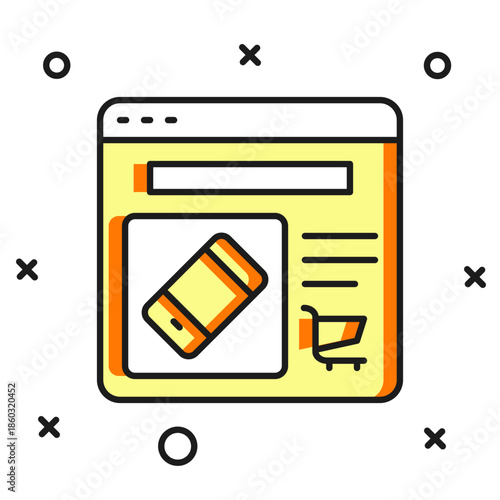 Filled outline Online shopping on screen icon isolated on white background. Concept e-commerce, e-business, online business marketing. Flat filled outline style with shadow. Vector