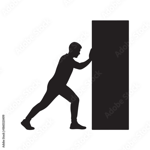 Man pushing large rectangle silhouette black