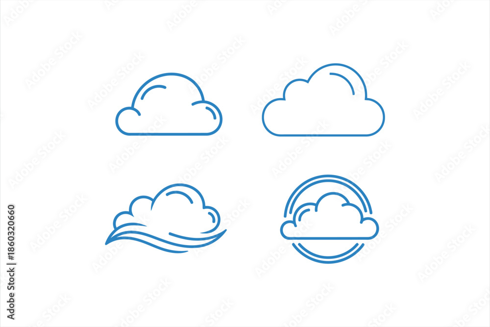 Fototapeta premium Cloud Vector Outline Icons Collection