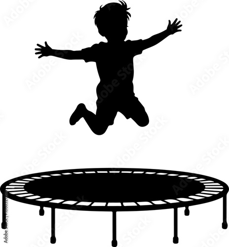 Child Jumping on Trampoline silhouette vector illustration