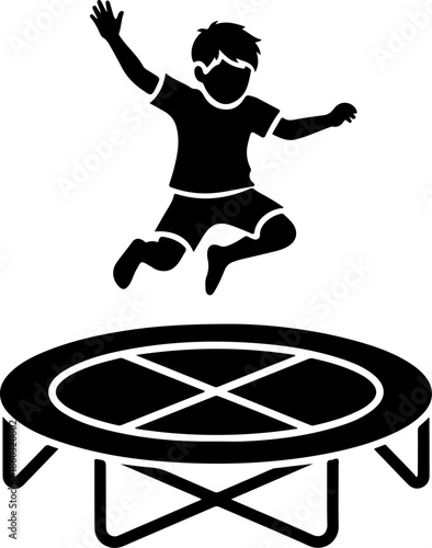 Child Jumping on Trampoline silhouette vector illustration
