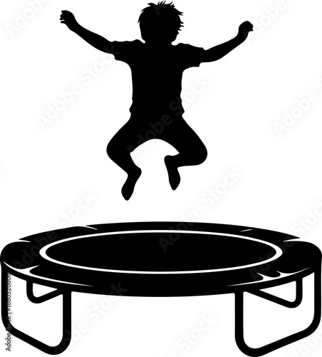 Child Jumping on Trampoline silhouette vector illustration