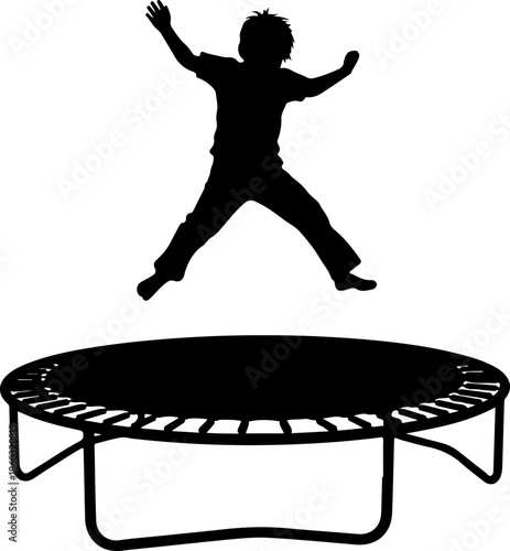 Child Jumping on Trampoline silhouette vector illustration