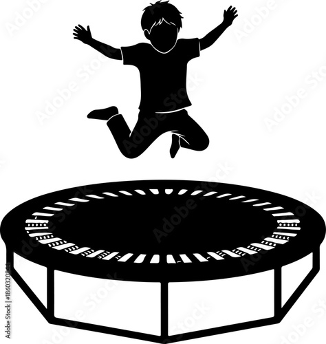 Child Jumping on Trampoline silhouette vector illustration