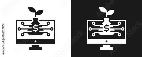 Digital Investment Icon Set Glyph In White And Black Background