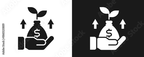 Investment Icon Set Glyph In White And Black Background