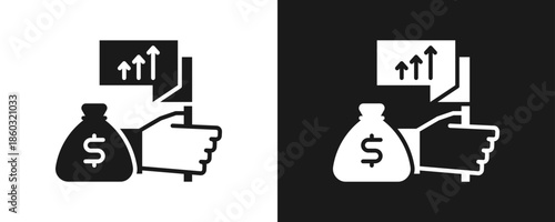 Cost Leadership Icon Set Glyph In White And Black Background
