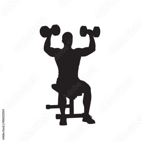 Silhouette of man sitting on bench lifting dumbbells person weightlifting