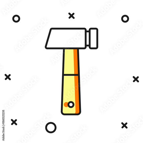 Filled outline Hammer icon isolated on white background. Tool for repair. Flat filled outline style with shadow. Vector