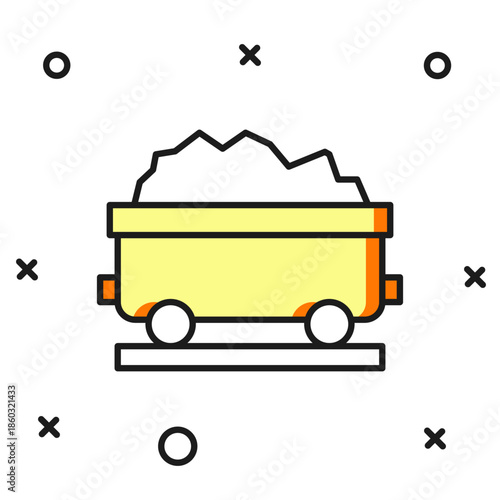 Filled outline Coal train wagon icon isolated on white background. Rail transportation. Flat filled outline style with shadow. Vector