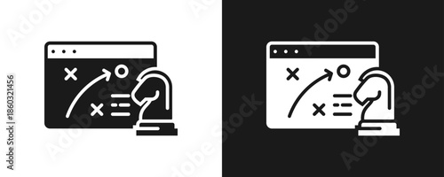 Business Strategy Icon Set Glyph In White And Black Background