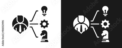 Management Icon Set Glyph In White And Black Background