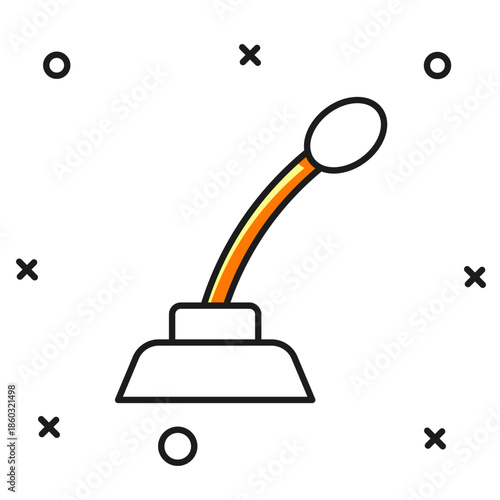 Filled outline Microphone icon isolated on white background. On air radio mic microphone. Speaker sign. Flat filled outline style with shadow. Vector