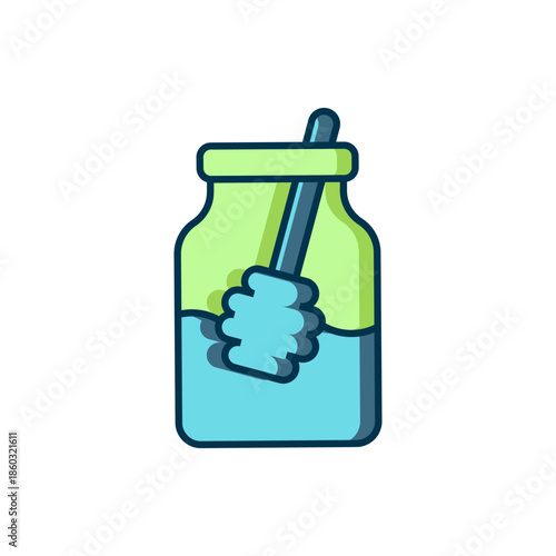 Filled outline Jar of honey and honey dipper stick icon isolated on white background. Food bank. Sweet natural food symbol. Honey ladle. Flat filled outline style with shadow. Vector